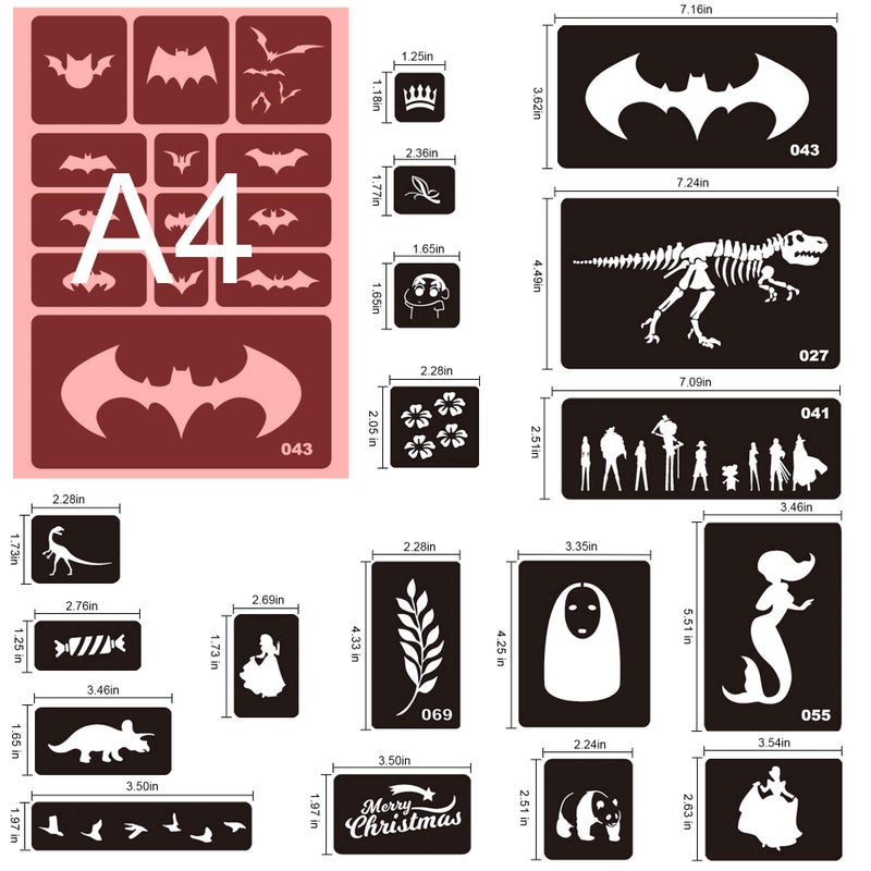 Konsait 262pcs Temporary Tattoos Stencils for Kids, Face and Body Paint Stencils Kit, Girl Boy Glitter Tattoos for Kids School Show Birthdays Halloween Christmas Party Favor Supplies - Image 2